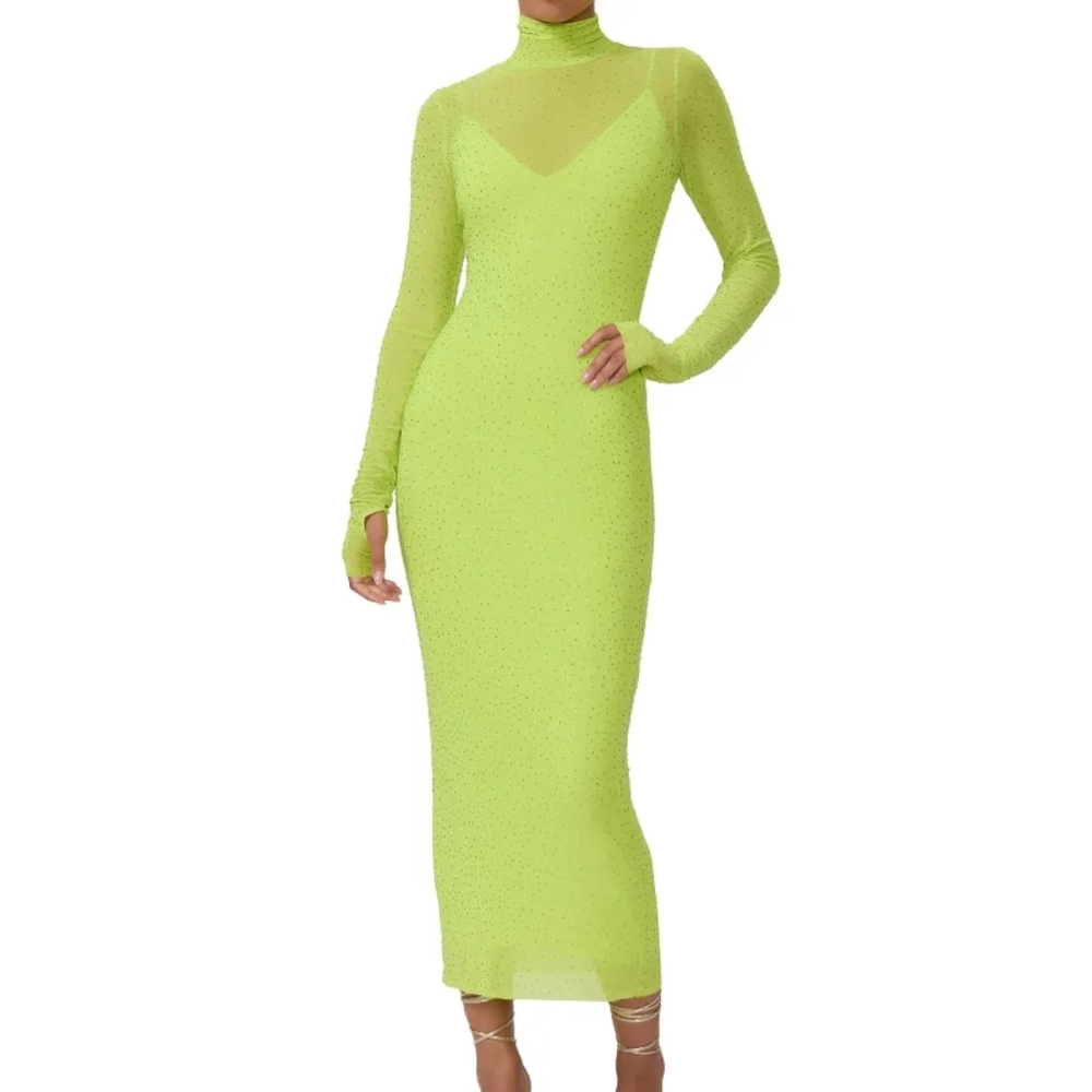AFRM Shailene Rhinestone Dress - Lime Punch